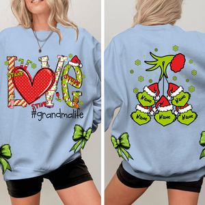 Custom Nickname Grandma, Love Grandma Life And Kids Names Christmas 2024 - Green Designer Sweatshirt With Side Bow - NH96