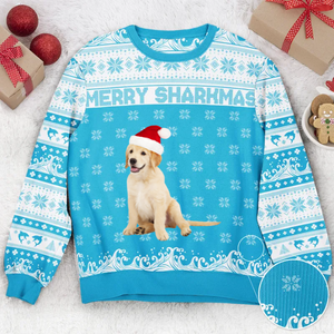 Custom Photo Merry Sharkmas - Christmas Gift For Family, Friends - Personalized Ugly Sweater