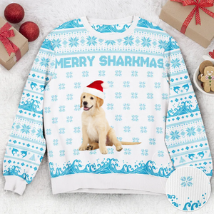 Custom Photo Merry Sharkmas - Christmas Gift For Family, Friends - Personalized Ugly Sweater