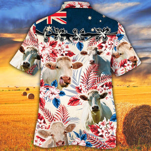 Unique Charolais Cattle Australian Flag Hawaiian Flowers All Over Printed 3D Hawaiian Shirt