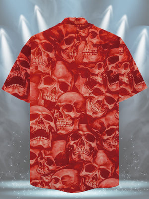 Stunning Style Stacked Red Skulls Hawaiian Shirt