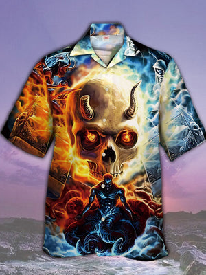 The Ferocious Sheep Horned Skull In The Fire Hawaiian Shirt