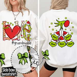 Custom Nickname Grandma, Love Grandma Life And Kids Names Christmas 2024 - Green Designer Sweatshirt With Side Bow - NH96