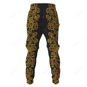 Elvis Spanish Flower - Black With Red Stones - Costume Cosplay Hoodie Sweatshirt Sweatpants ELHS39