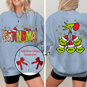 Custom Name Side - Gift For  For Grandma And Kids - Personalized Bow Red Glitter Embroidered Sweatshirt - NH96