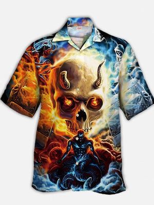 The Ferocious Sheep Horned Skull In The Fire Hawaiian Shirt