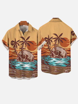 Vintage Skull Parasise Beach Hawaiian Shirt