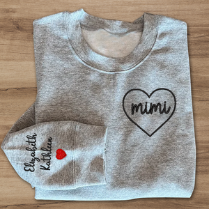 Custom Name with Heart - Embroidered Sweatshirt, Hoodie, Tshirt - Best Gift for Grandma