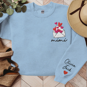 Love Letter Valentine Mimi And Kids - Embroidered Hoodie, Sweatshirt, Tshirt - Gift for Family