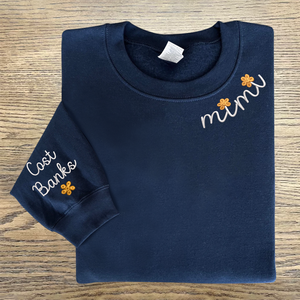 Custom Text Mimi Flower And Grandkids - Embroidered Hoodie, Sweatshirt, Tshirt - Gift for Grandma