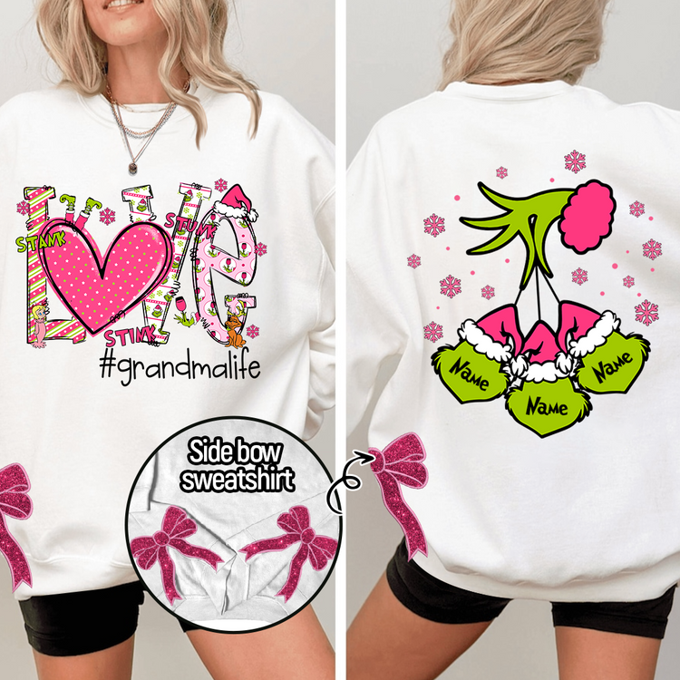 Custom Name Love Grandma Pink Design - Side Bow Appliqué Sweatshirt Embroidered - Gift For Grandma, Mom - NH96