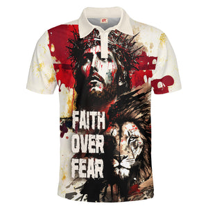 Jesus And Lion Faith Over Fear Polo Shirt For Men