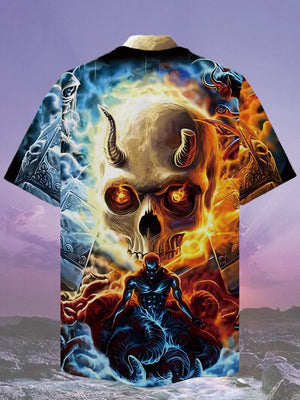 The Ferocious Sheep Horned Skull In The Fire Hawaiian Shirt