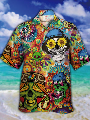 Psychedelic Hippie Cartoon Graffiti Crazy Skull Hawaiian Shirt