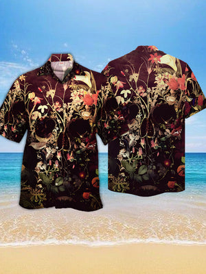 Vintage Bloom Skull Printing Cuban Collar Hawaiian Shirt