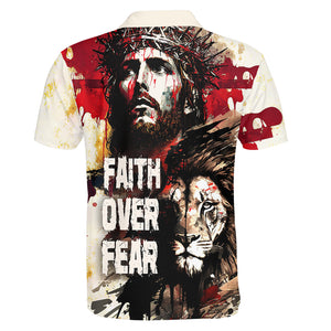 Jesus And Lion Faith Over Fear Polo Shirt For Men