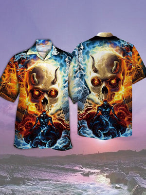 The Ferocious Sheep Horned Skull In The Fire Hawaiian Shirt