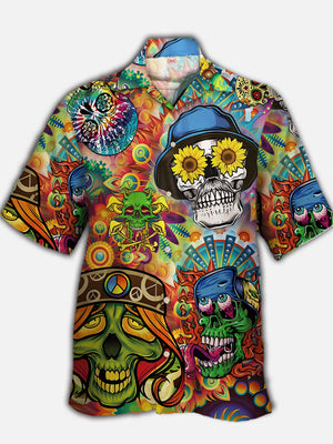 Psychedelic Hippie Cartoon Graffiti Crazy Skull Hawaiian Shirt