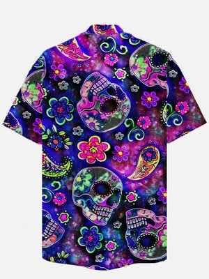 Psychedelic Hippie Colorful Tiny Skull Hawaiian Shirt