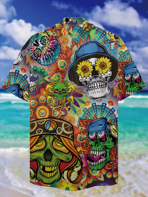 Psychedelic Hippie Cartoon Graffiti Crazy Skull Hawaiian Shirt