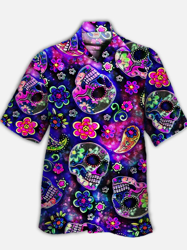 Psychedelic Hippie Colorful Tiny Skull Hawaiian Shirt