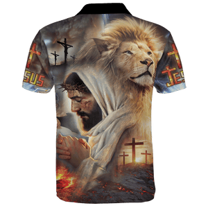 Jesus Praying And Lion Polo Shirt For Men