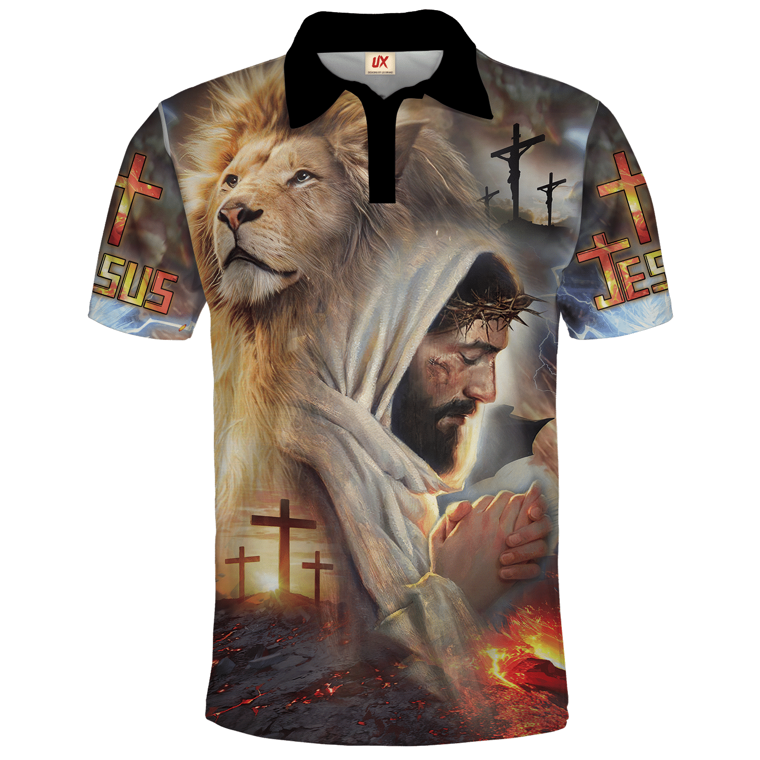 Jesus Praying And Lion Polo Shirt For Men