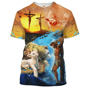 Jesus Give A Hand And Lion Goat T-shirt For Men And Women