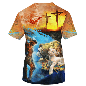 Jesus Give A Hand And Lion Goat T-shirt For Men And Women