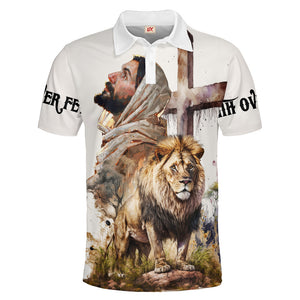 Jesus And Lion Faith Over Fear WhitePolo For Men