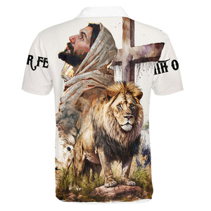 Jesus And Lion Faith Over Fear WhitePolo For Men