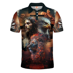 Jesus, Eagle And Lion Polo Shirt For Men