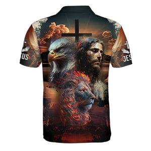 Jesus, Eagle And Lion Polo Shirt For Men