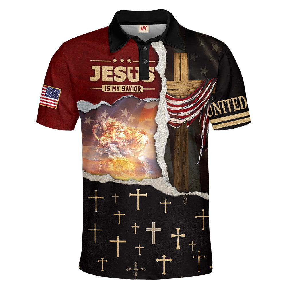 Jesus Is My Savior Lion And US Flag Polo Shirt For Men