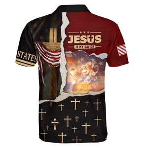 Jesus Is My Savior Lion And US Flag Polo Shirt For Men