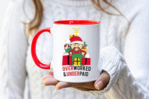 Overworked & Underpaid Elf Christmas - Accent Ceramic Mug