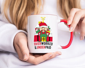 Overworked & Underpaid Elf Christmas - Accent Ceramic Mug