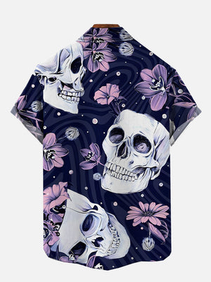 Purple Fantasy Skull With Flowers Hawaiian Shirt