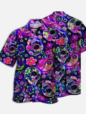 Psychedelic Hippie Colorful Tiny Skull Hawaiian Shirt