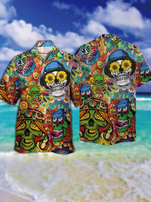 Psychedelic Hippie Cartoon Graffiti Crazy Skull Hawaiian Shirt