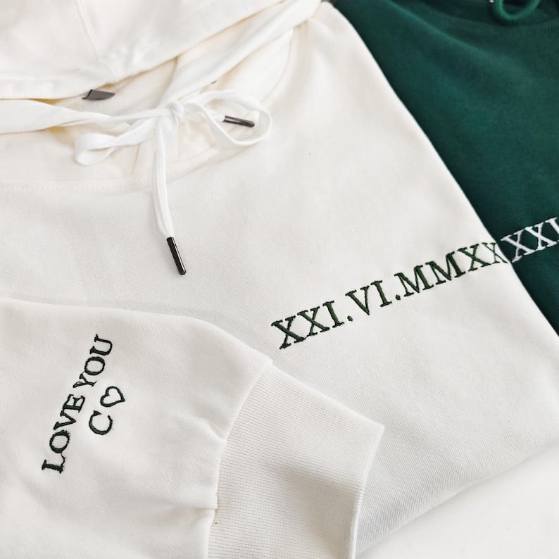 Personalized Date Roman Numeral  - Embroidered Hoodie, Sweatshirt, Tshirt - Anniversary, Wedding Gift Ideas, Gift for Couple