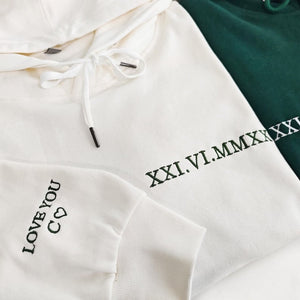 Personalized Date Roman Numeral  - Embroidered Hoodie, Sweatshirt, Tshirt - Anniversary, Wedding Gift Ideas, Gift for Couple