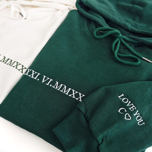 Personalized Date Roman Numeral  - Embroidered Hoodie, Sweatshirt, Tshirt - Anniversary, Wedding Gift Ideas, Gift for Couple