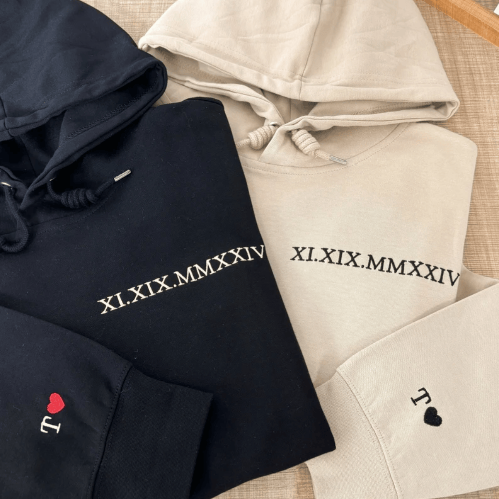 Custom Roman Numeral  - Embroidered Hoodie, Sweatshirt, Tshirt - Gift for Husband, Wife for Anniversary