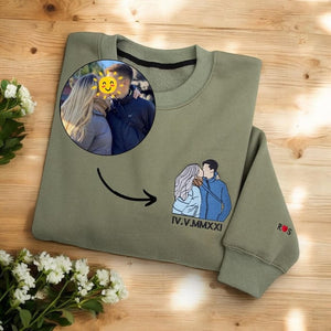 Custom Photo Portrait Couple  - Embroidered Hoodie, Sweatshirt, Tshirt - Best Valentine Gift for Couple