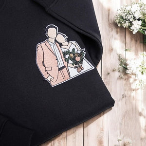 Custom Photo Portrait Couple  - Embroidered Hoodie, Sweatshirt, Tshirt - Best Valentine Gift for Couple