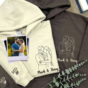 Custom Photo Portrait Couple  - Embroidered Hoodie, Sweatshirt, Tshirt - Anniversary Gift Idea for Girlfriend Boyfriend