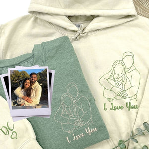 Custom Photo Portrait Couple  - Embroidered Hoodie, Sweatshirt, Tshirt - Anniversary Gift Idea for Girlfriend Boyfriend