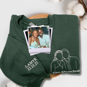 Custom Photo Portrait Couple  - Embroidered Hoodie, Sweatshirt, Tshirt - Anniversary Gift Idea for Girlfriend Boyfriend