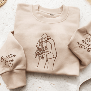 Personalized Photo Portrait  - Embroidered Hoodie, Sweatshirt, Tshirt - Wedding, Anniversary Gift Idea for Couple